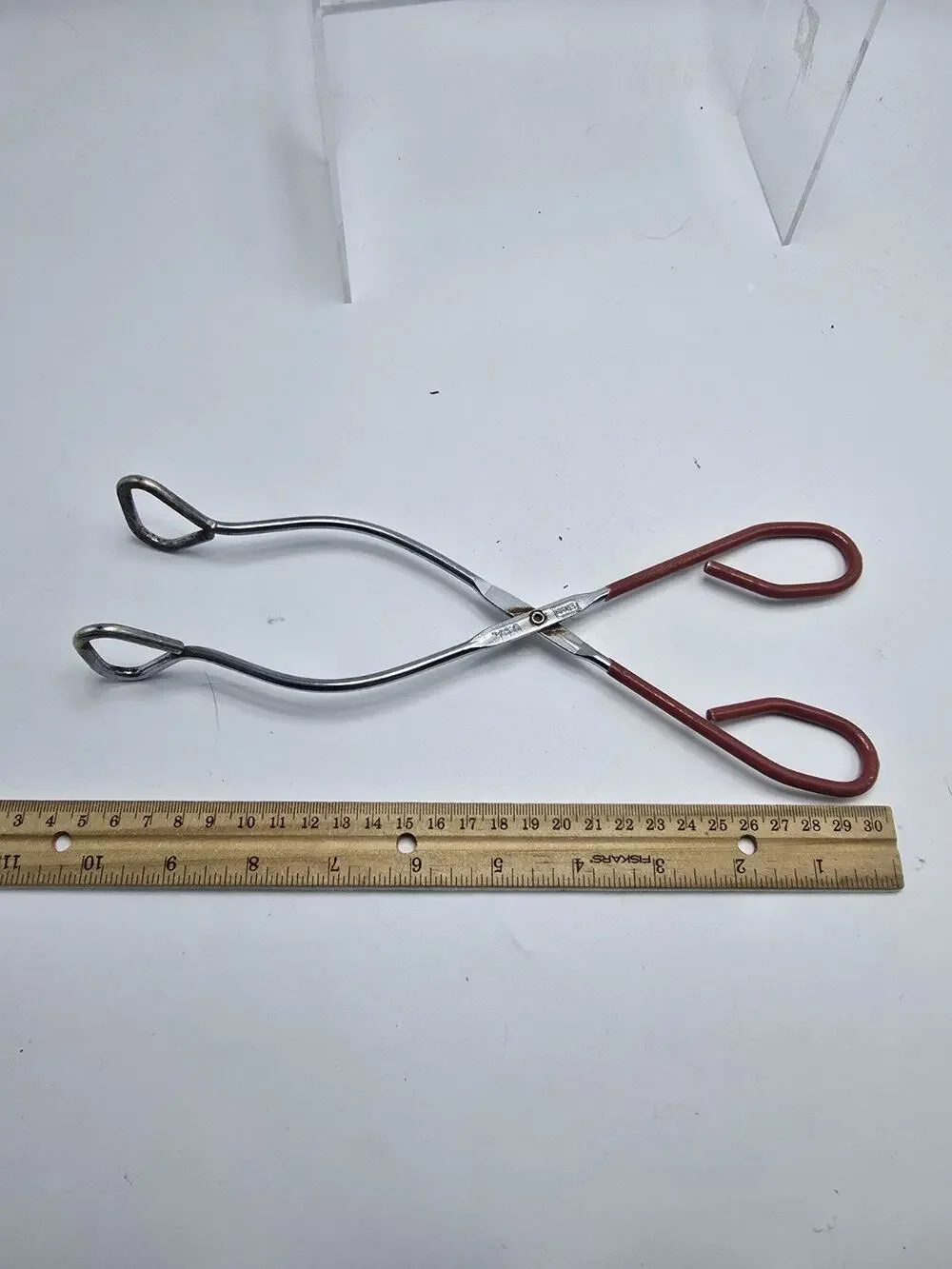 EKCO Stainless Steel Kitchen Tongs Red Rubber Handle Vintage